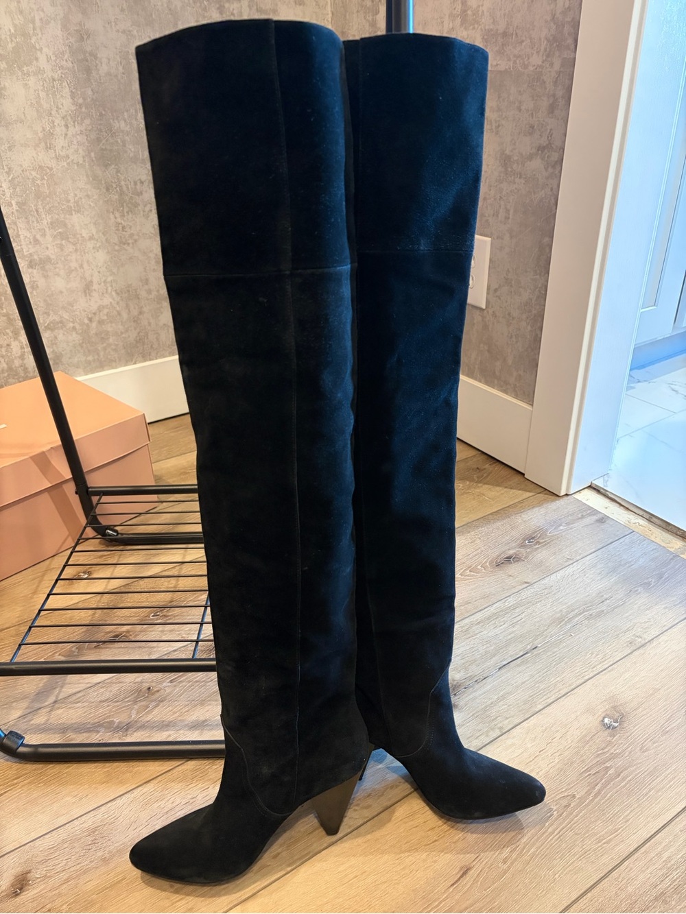 Nic & Zoe Unique Black Suede Knee-High Boots with subtle studding up the side